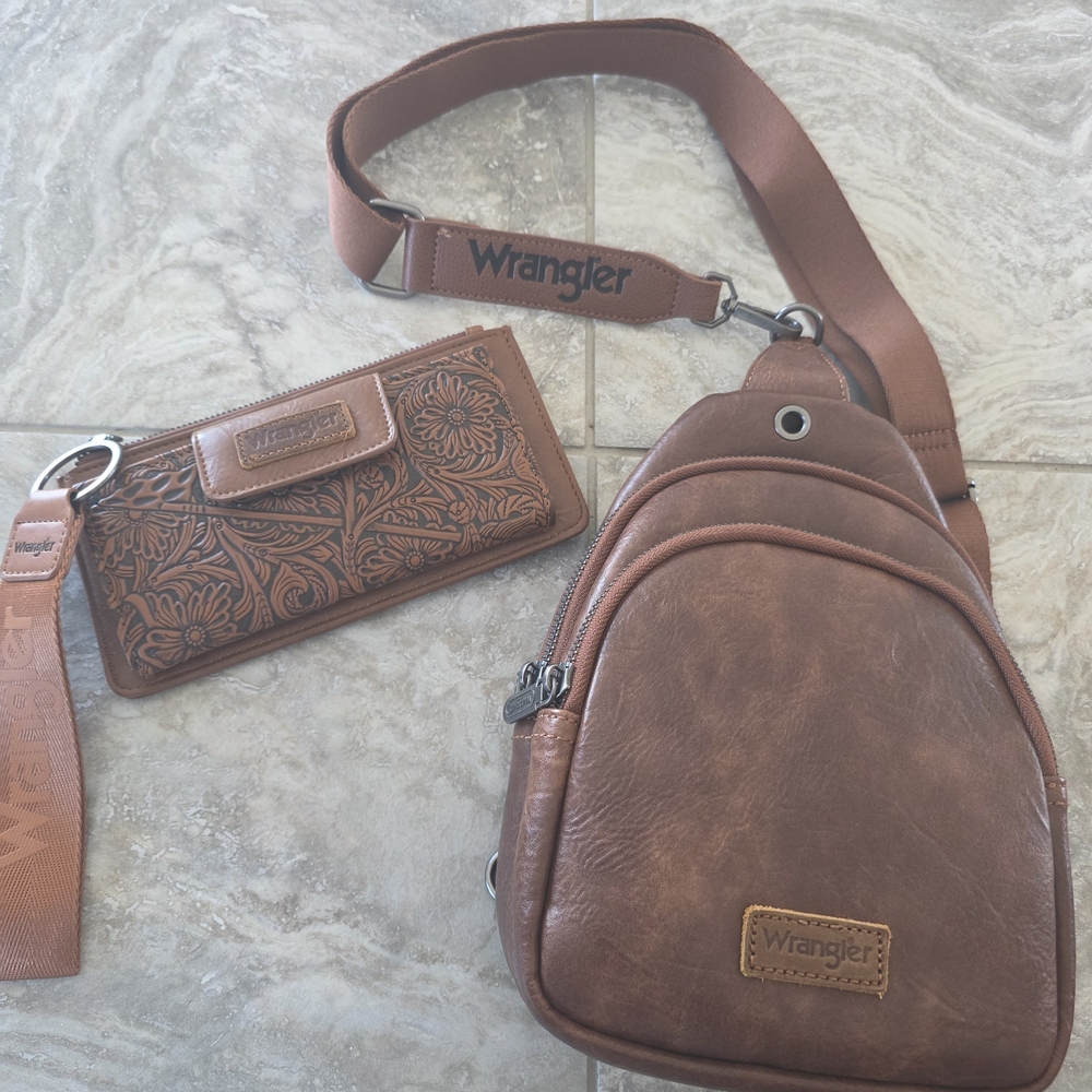 Wrangler Brown Sling Bag and Wallet Set